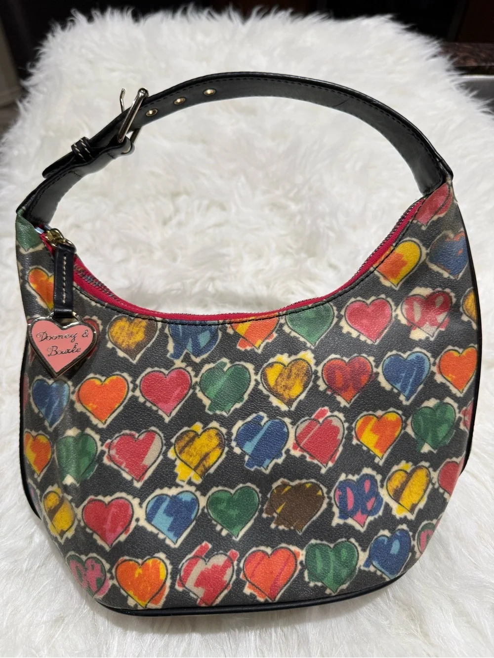 Vintage Y2K Dooney & Bourke Crayon Colors Hearts Small Shoulder Bag Purse